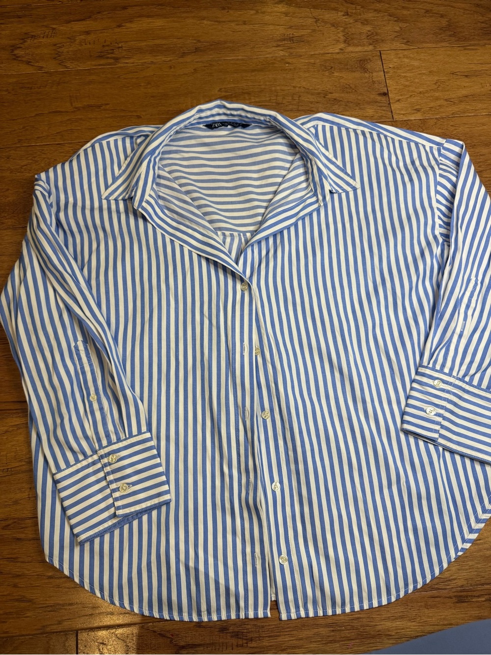 Zara Light Blue and White Vertical Stripe Dress Shirt - Picture 3 of 6